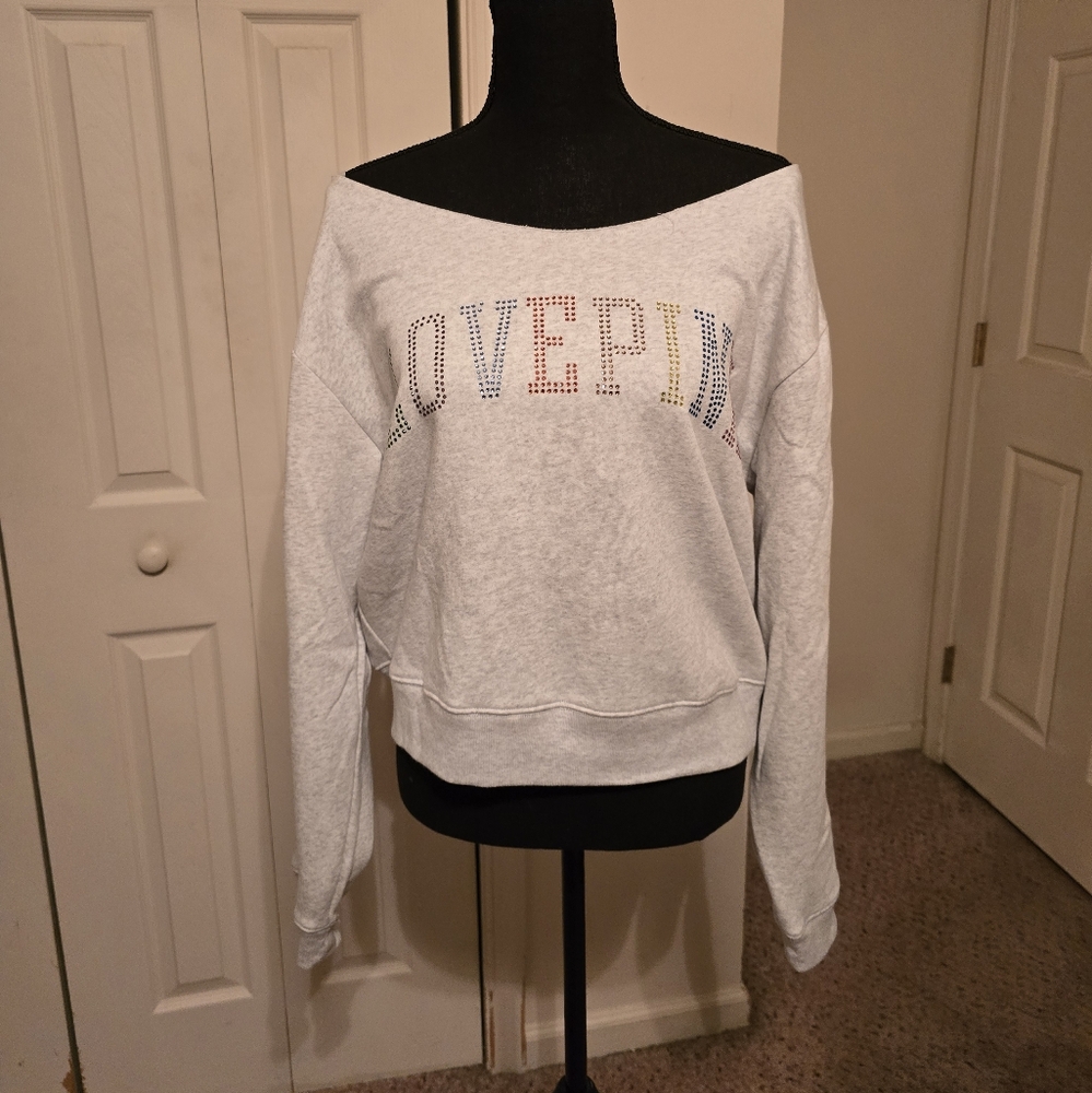 PINK Victoria's Secret Off-Shoulder Gray Sweater Sz XL